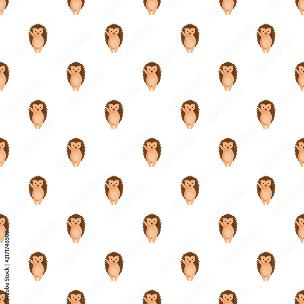 Naklejka premium Cute hedgehog characters repeated in a seamless pattern design on a white background