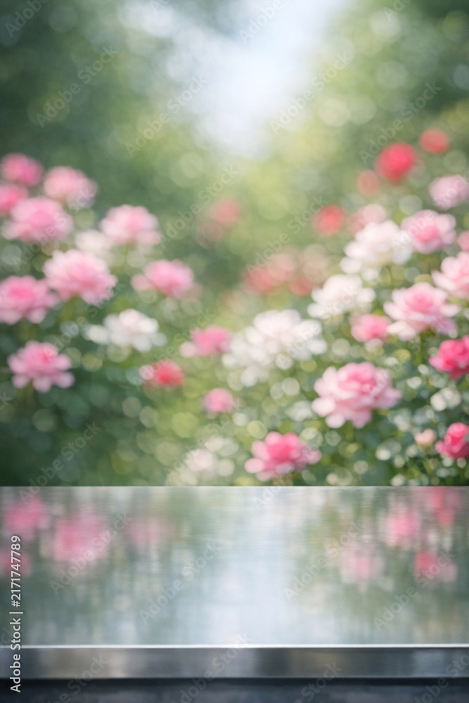 Fototapeta premium Flower garden in spring, beautiful pink flowers blooming with green leaves.