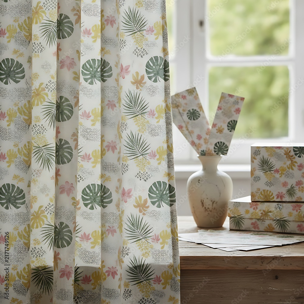 Modern Asian-inspired seamless decorative pattern featuring elegant tropical