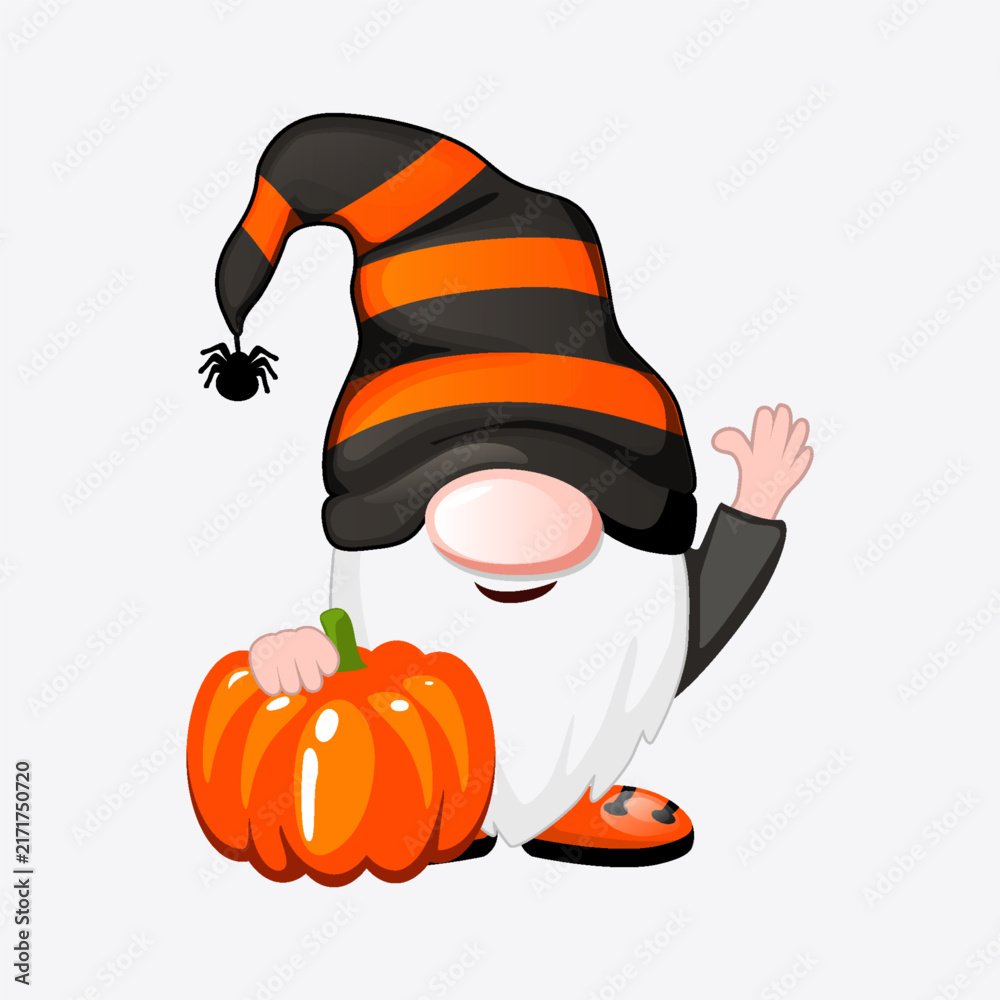 Obraz premium Halloween Gnome Holding Pumpkin Cartoon Character