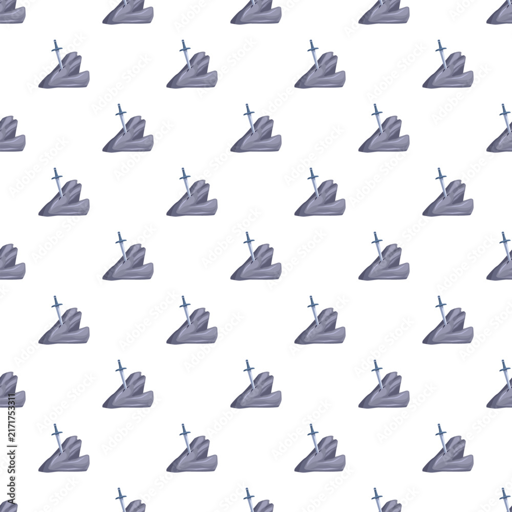 Fototapeta premium Sword in stone creating a repeating seamless pattern on white background