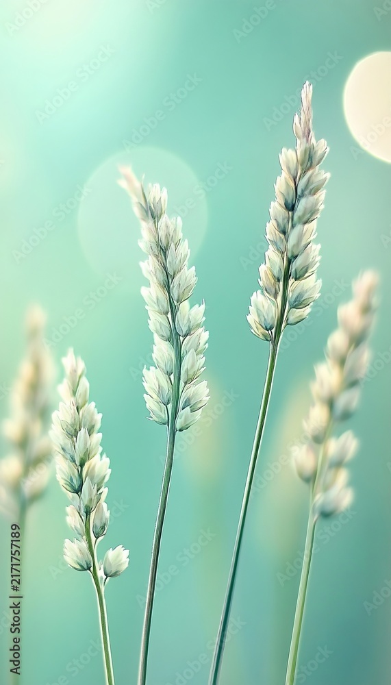 Naklejka premium Minimalist soft ears of wheat with ethereal blur background and light aesthetic style photography