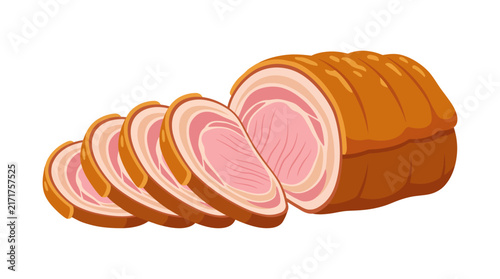 Sliced roasted pork roll vector illustration on white background