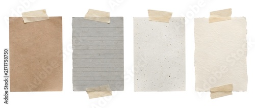 Collection of various vintage notes and papers secured with masking tape masked paper sticky note memo pad paper scraps taped paper vintage stationery old documents paper sheet craft material