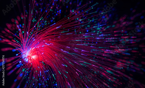 Close-up view on big data fiber optic