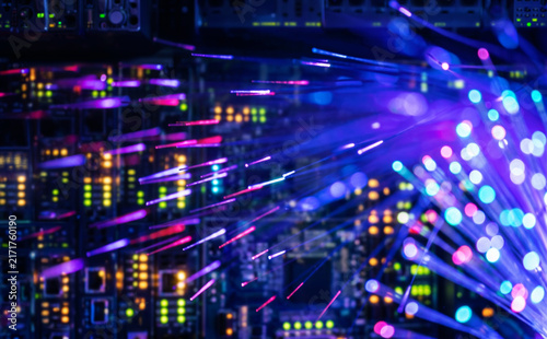 Close-up view on big data fiber optic
