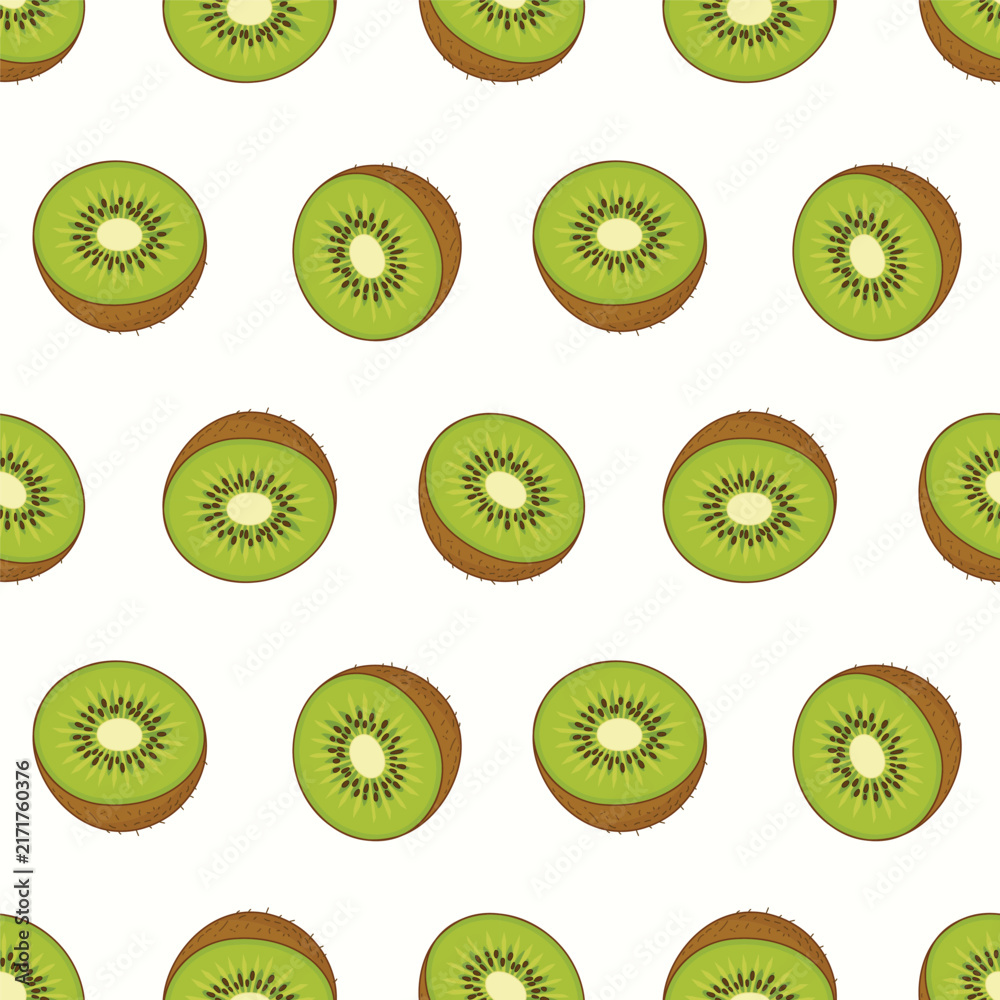 Fototapeta premium Fresh Green Kiwi Fruit Slices Seamless Repeat Pattern