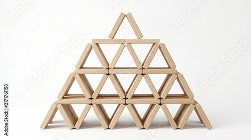 Obraz na płótnie Perfect Pyramid Structure Built from Wooden Blocks in Symmetrical Geometric Pattern