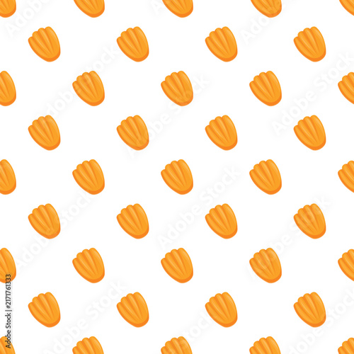 Seamless pattern featuring delicious french madeleine shell cookies on a white background