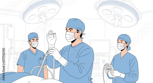 Medical Team in Surgery, Operating Room Scene with Doctors