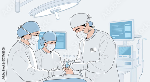 Medical Team Performing Surgery on Transparent Background