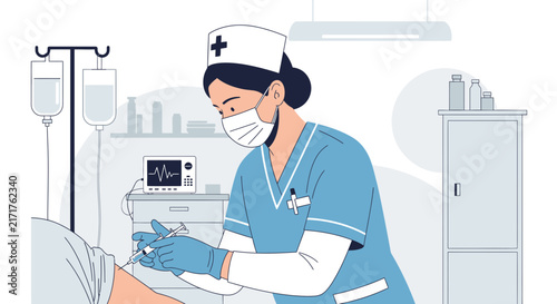 Nurse Administering Injection Isolated on Transparent Background
