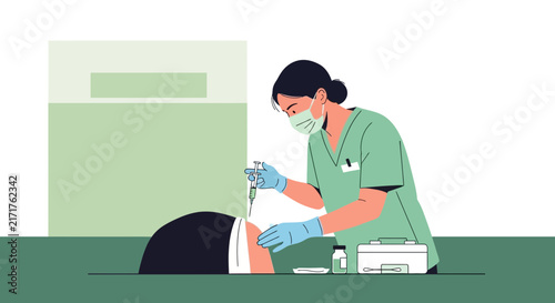 Nurse Administering Vaccine to Patient, Medical Illustration, Transparent Background