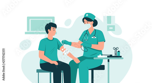 Nurse Administering Injection To Patient In Medical Clinic, Healthcare Concept