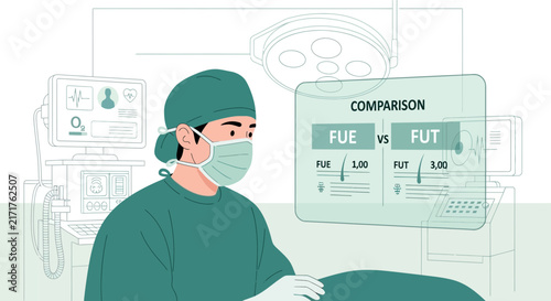 Surgeon And Hair Transplant Comparison FUT vs FUE On Transparent Background