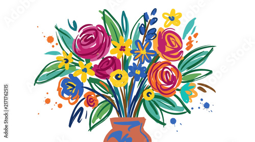 Hand drawn black line art floral bouquets and wreath arrangements set
