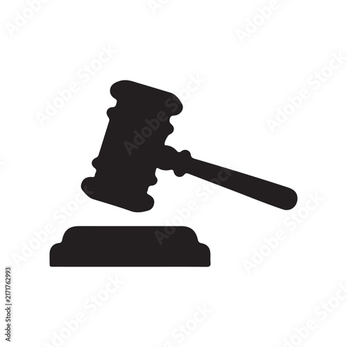 Black silhouette of a judge's gavel resting on its sounding block, symbolizing justice, law, and authority.