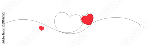 Continues line heart creates a minimalist black outline design with small red shapes. love sign background