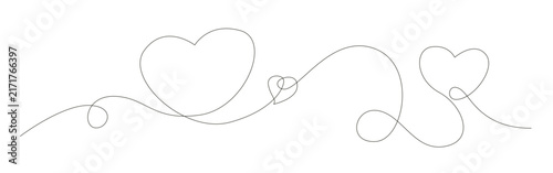 Continuous line art featuring three elegant black hearts in minimalist romantic style. love background desing