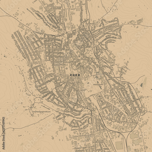 Vintage Map of Eger Hungary – Historic Castle City and Baroque Heritage