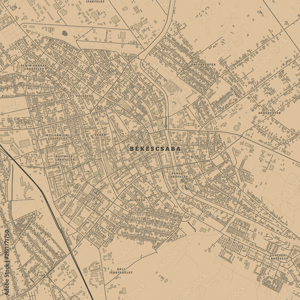 Obraz premium Vintage Map of Bekescsaba Hungary – Great Plain Heritage and Historic City