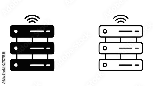 Server Stack Icon: A minimalist icon representing a server stack, with wireless signals emanating from the top, signifying data and connectivity.