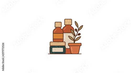 Apothecary glass bottles and skincare product set