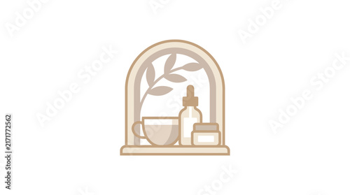 Arched skincare product line art set.
