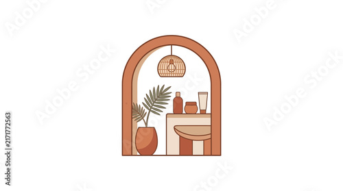 Arched interior view with spa skincare products.