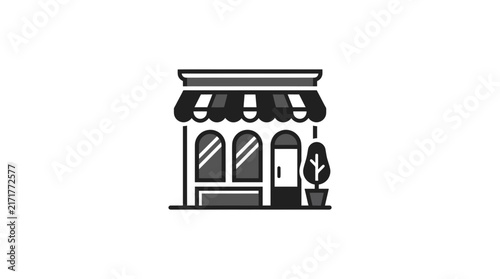 Arched storefront icon with striped awning