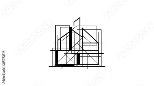 Architectural house structure blueprint and building plan.