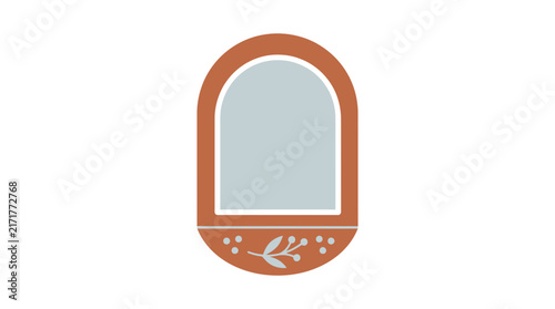Arch mirror with floral decorative detail.