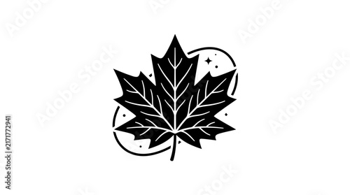 Artistic black maple leaf silhouette icon.