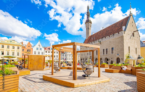 Tallinn Town Hall Square (Raekoja Plats) and old town view, Estonia