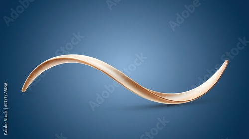 Elegant gold wave element on blue background, luxury metallic swirl, abstract golden curved line for premium branding and cosmetic design