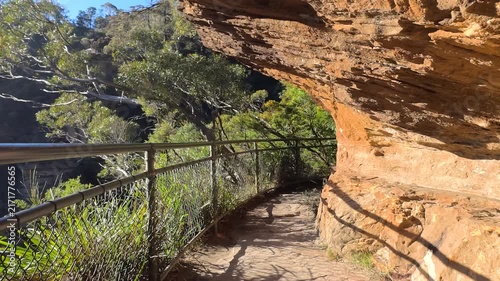Hiking Trail with Stone Stairs and Metal Railing at Wentworth Falls