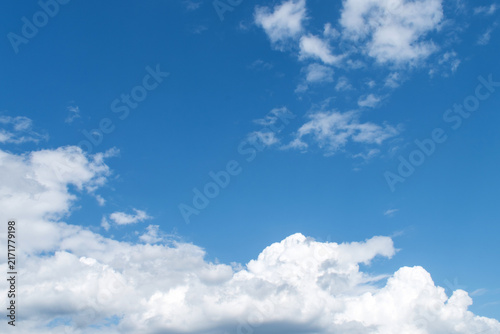 Summer morning blue sky with clouds, macro.