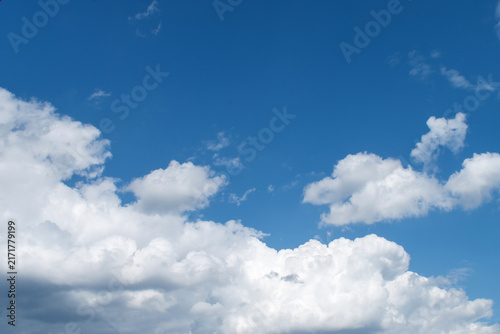 Summer morning blue sky with clouds, macro.