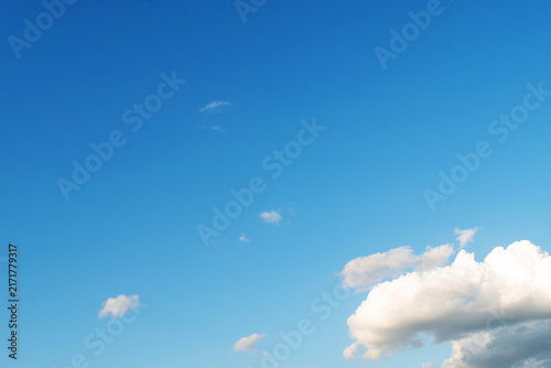 Summer morning blue sky with clouds, macro.