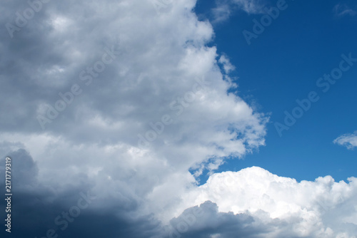 Summer morning blue sky with clouds, macro.