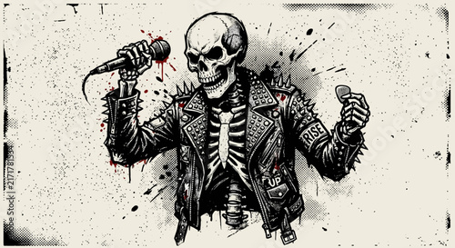 Punk Rock Skeleton Rockstar Microphone, Spikes Jacket