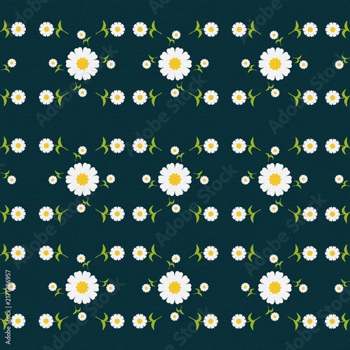 White daisy flower seamless pattern on dark teal background