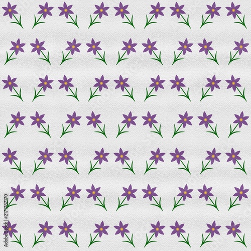 Purple flower pattern with green leaves on light background