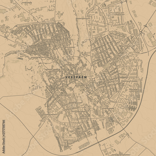 Vintage Map of Veszprem Hungary – Historic Castle City and Lake Balaton Heritage