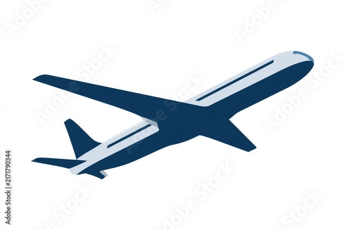 Blue airplane silhouette floats against white background