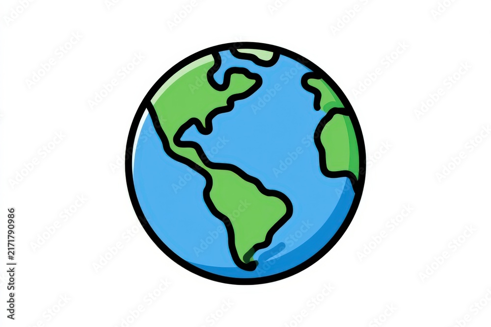 Fototapeta premium Simple cartoon globe shows blue oceans and green continents