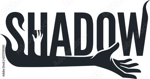 Shadow typography with reaching hand silhouette on transparent background