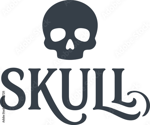 Skull typography design with icon with positioned above decorative on transparent background