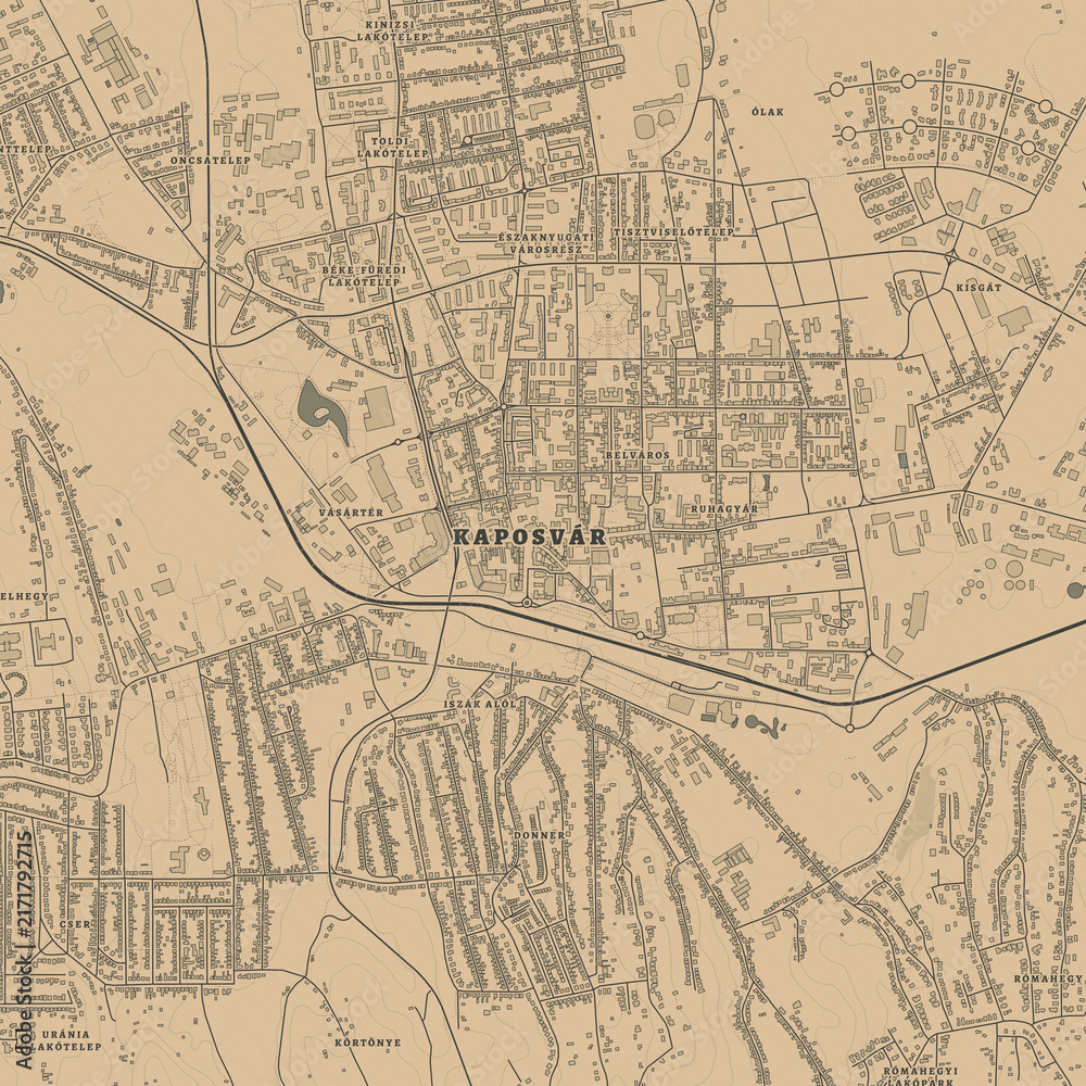 Obraz premium Vintage Map of Kaposvar Hungary – Somogy County Heritage and Historic City