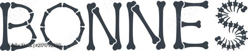 Bones typography made of skeletal fragments on transparent background
